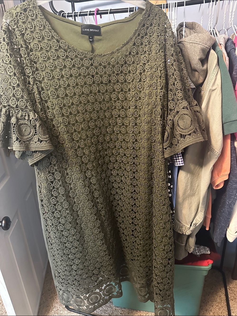 Lane Bryant Olive Green Crochet Lace Midi Dress